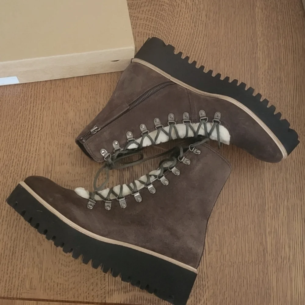 Anthropologie All Black Sherpa Lace-up Boots - Brown - Picture 7 of 11